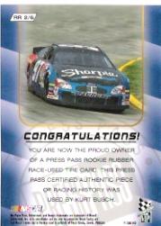 2001 Press Pass Hot Treads Rookie Rubber #RR2 Kurt Busch back image