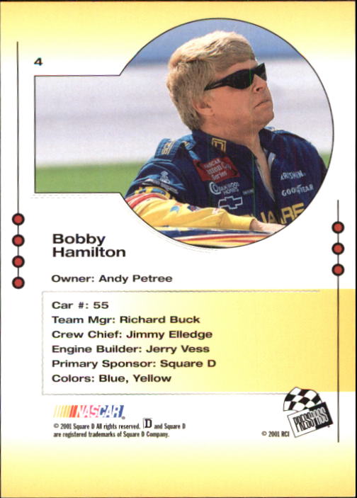 2001 Press Pass Trackside #4 Bobby Hamilton back image