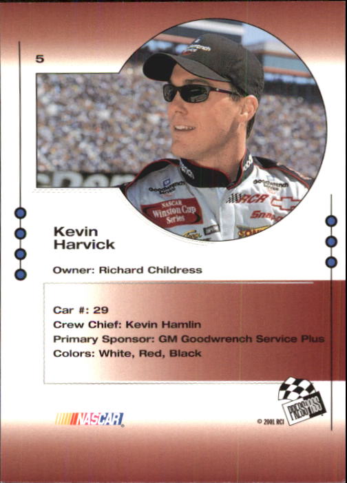 2001 Press Pass Trackside #5 Kevin Harvick CRC back image