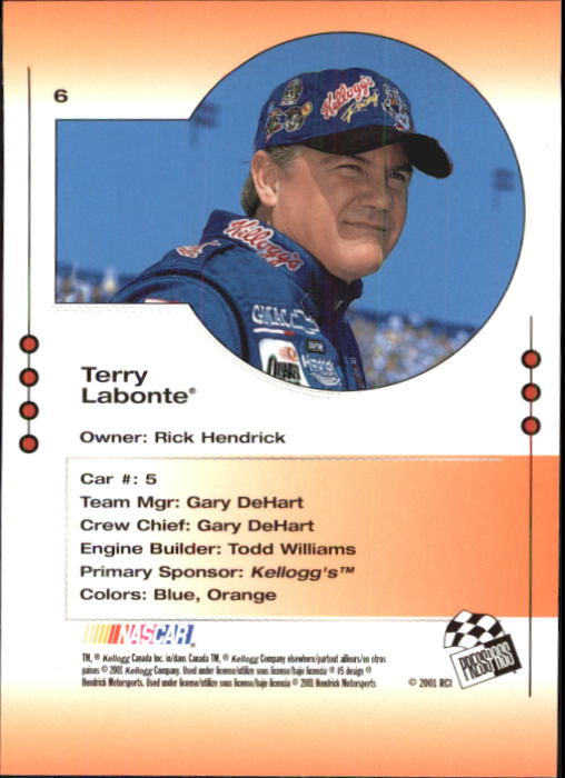 2001 Press Pass Trackside #6 Terry Labonte back image