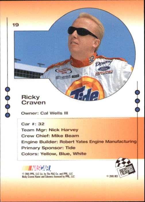 2001 Press Pass Trackside #19 Ricky Craven back image