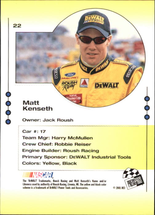 2001 Press Pass Trackside #22 Matt Kenseth back image