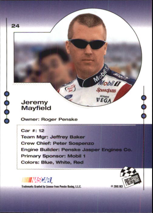 2001 Press Pass Trackside #24 Jeremy Mayfield back image