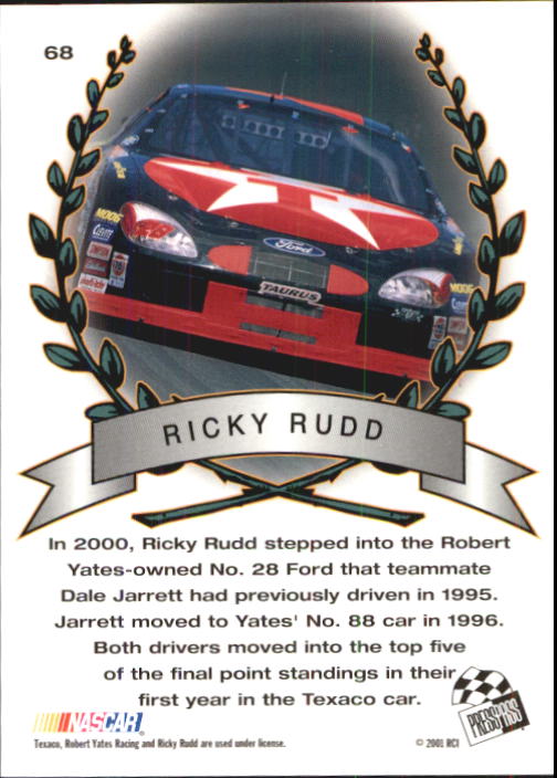 2001 Press Pass Trackside #68 Ricky Rudd TM back image