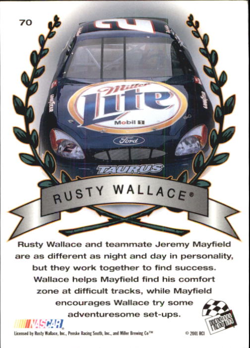 2001 Press Pass Trackside #70 Rusty Wallace TM back image