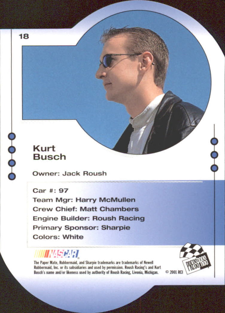 2001 Press Pass Trackside Die Cuts #18 Kurt Busch back image