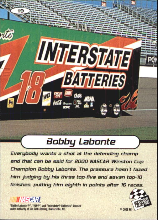 2001 Press Pass Stealth #19 Bobby Labonte back image