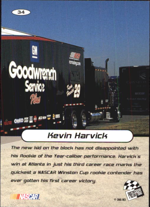 2001 Press Pass Stealth #34 Kevin Harvick CRC back image