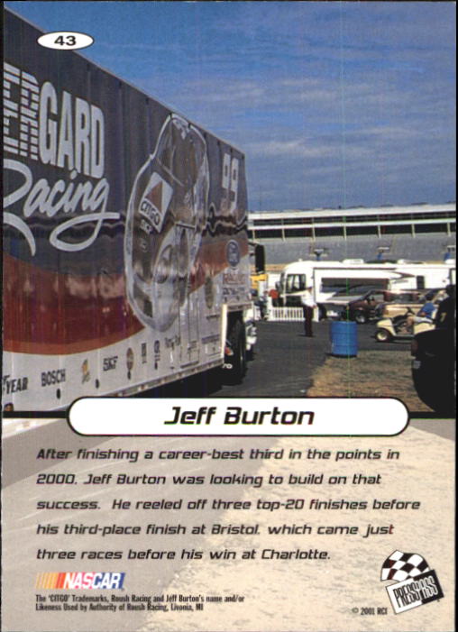 2001 Press Pass Stealth #43 Jeff Burton back image