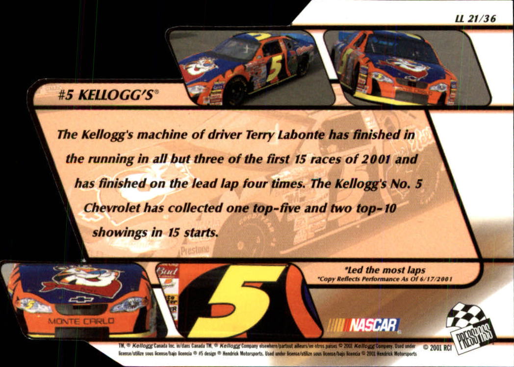 2001 Press Pass Stealth Lap Leaders #LL21 Terry Labonte's Car back image