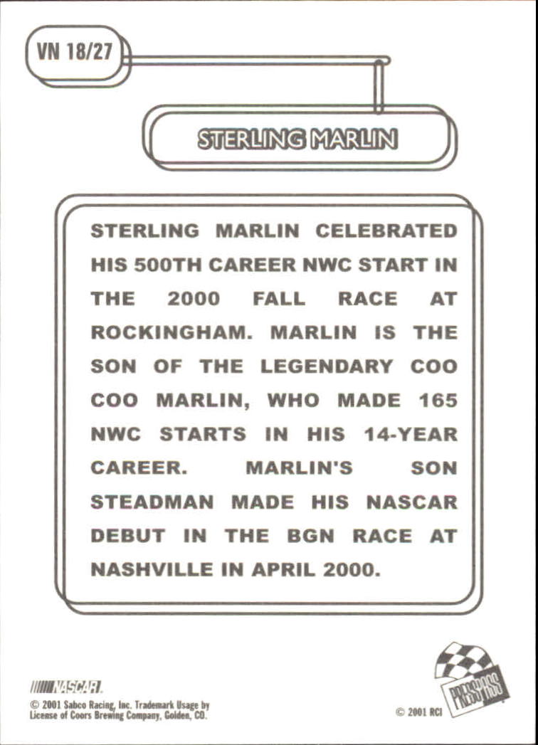 2001 Press Pass Vintage #VN18 Sterling Marlin back image