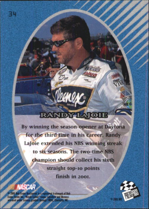 2001 Press Pass Optima #34 Randy LaJoie BGN back image