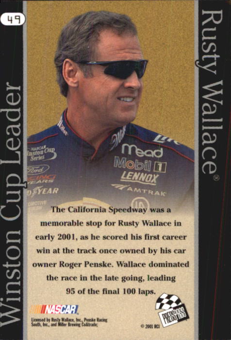 2001 Press Pass Optima #49 Rusty Wallace WCL back image