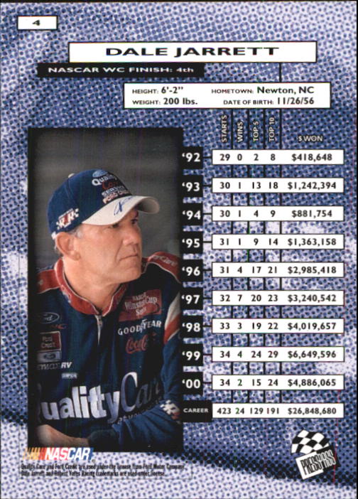 2001 Press Pass #4 Dale Jarrett back image