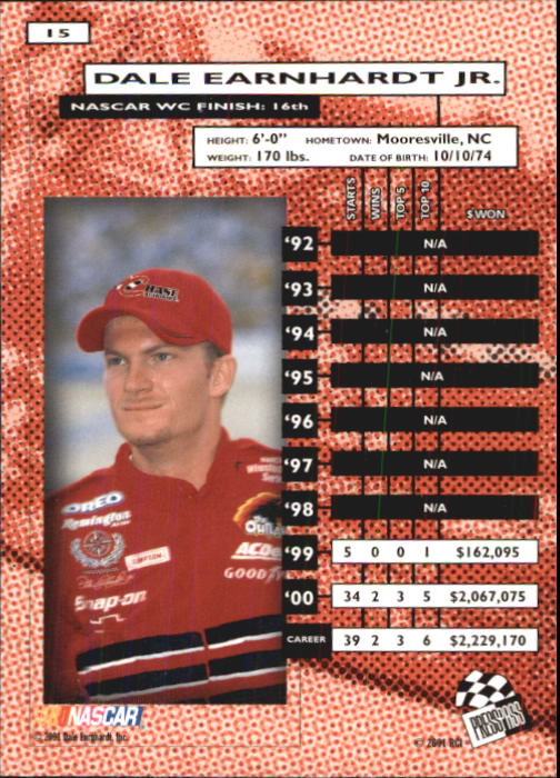 2001 Press Pass #15 Dale Earnhardt Jr. back image