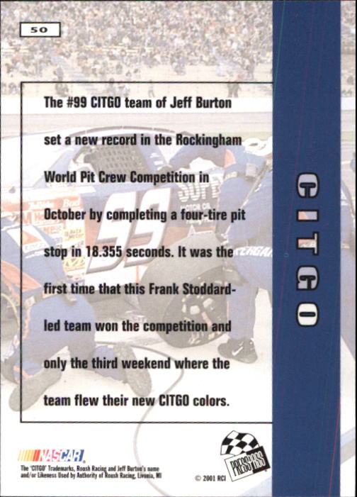 2001 Press Pass #50 Jeff Burton's Car back image