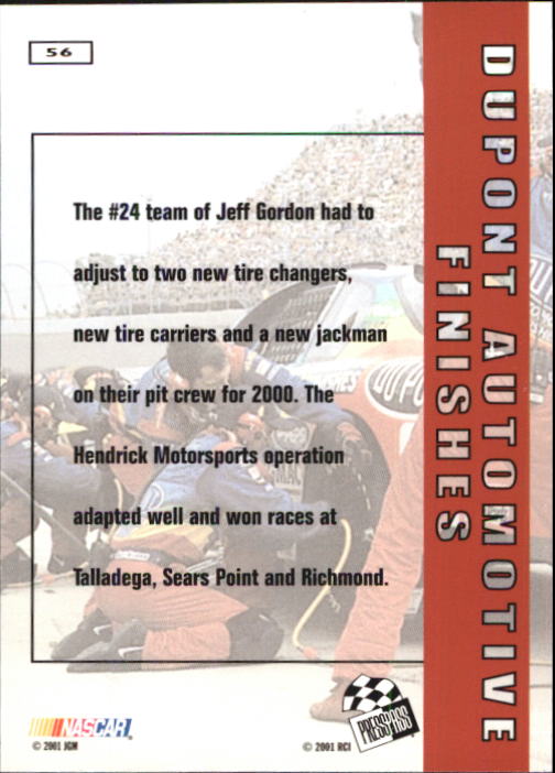 2001 Press Pass #56 Jeff Gordon's Car back image