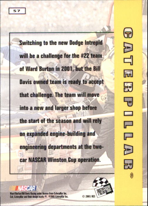 2001 Press Pass #57 Ward Burton's Car back image