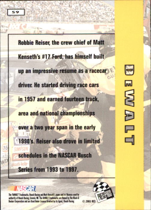 2001 Press Pass #59 Matt Kenseth's Car back image