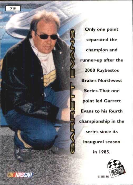 2001 Press Pass #75 Garrett Evans RC back image
