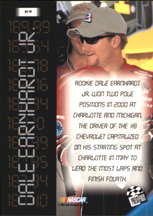 2001 Press Pass #89 Dale Earnhardt Jr. SO back image