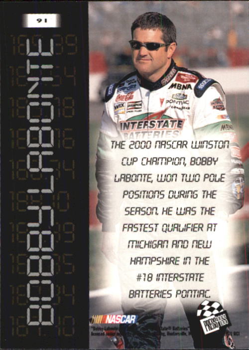 2001 Press Pass #91 Bobby Labonte SO back image