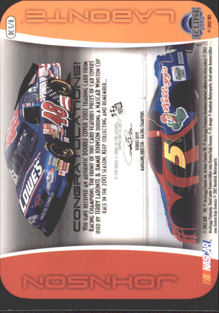 2002 Press Pass Eclipse Under Cover Double Cover #DC5 Terry Labonte/Jimmie Johnson back image