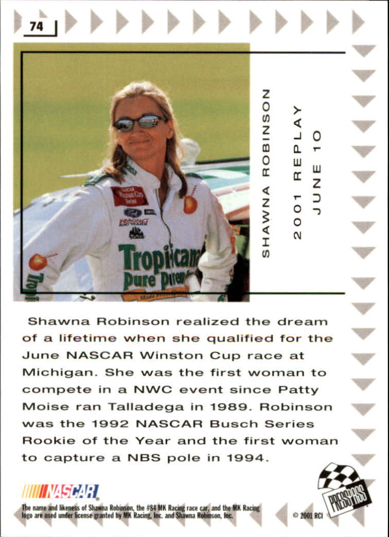 2002 Press Pass #74 Shawna Robinson REP back image