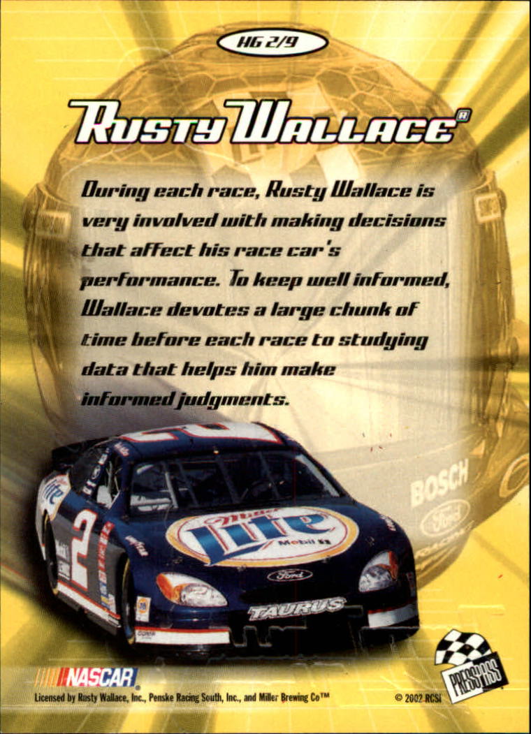 2002 VIP Head Gear #HG2 Rusty Wallace back image