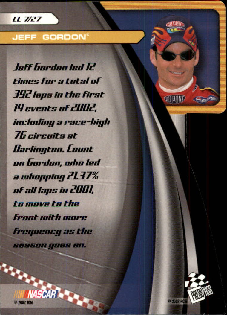 2002 Press Pass Stealth Lap Leaders #LL7 Jeff Gordon back image