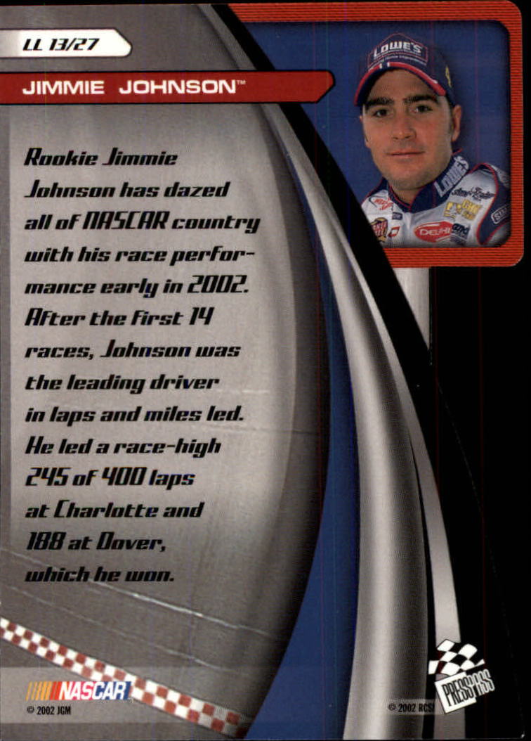 2002 Press Pass Stealth Lap Leaders #LL13 Jimmie Johnson back image