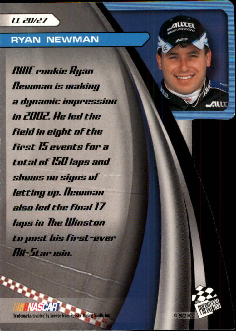 2002 Press Pass Stealth Lap Leaders #LL20 Ryan Newman back image