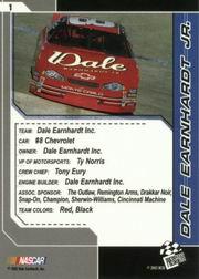 2002 Press Pass Trackside #1 Dale Earnhardt Jr. back image