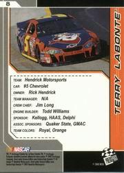 2002 Press Pass Trackside #8 Terry Labonte back image