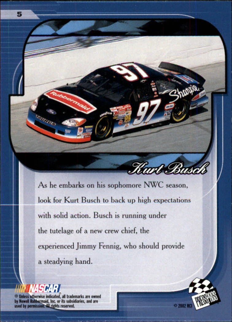 2002 Press Pass Premium #5 Kurt Busch back image