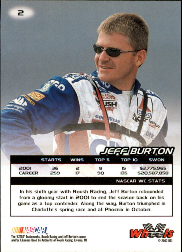 2002 Wheels High Gear #2 Jeff Burton back image