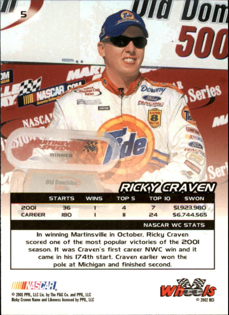 2002 Wheels High Gear #5 Ricky Craven back image