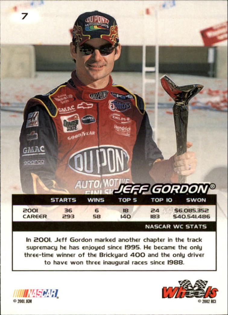 2002 Wheels High Gear #7 Jeff Gordon back image