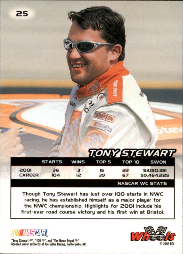 2002 Wheels High Gear #25 Tony Stewart back image