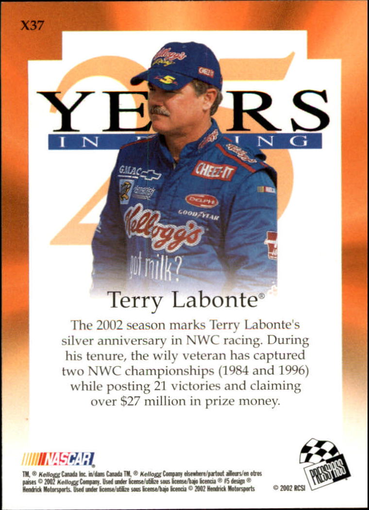 2002 VIP Explosives #X37 Terry Labonte SA back image