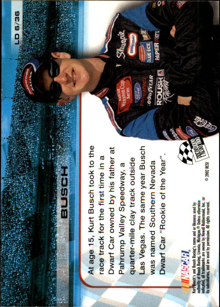 2002 Press Pass Trackside License to Drive #6 Kurt Busch back image