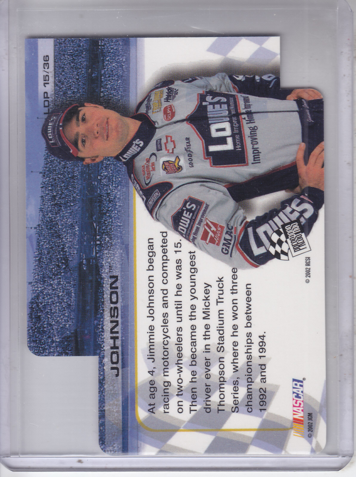 2002 Press Pass Trackside License to Drive Die Cuts #15 Jimmie Johnson back image