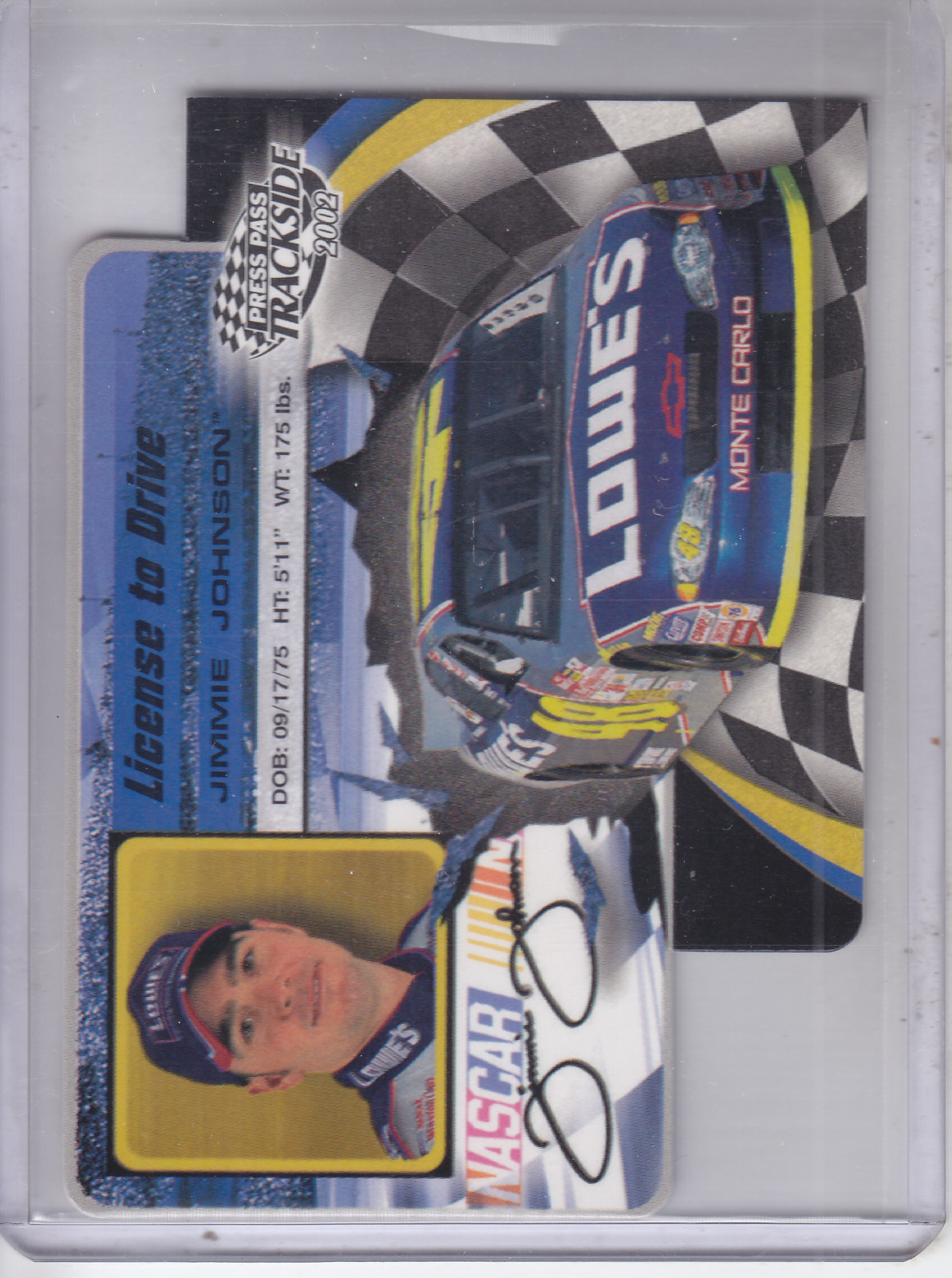 2002 Press Pass Trackside License to Drive Die Cuts #15 Jimmie Johnson