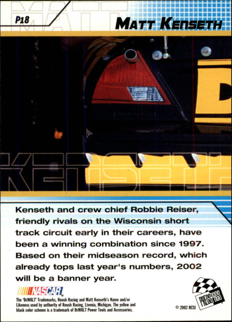 2002 Press Pass Stealth Gold #18 Matt Kenseth back image