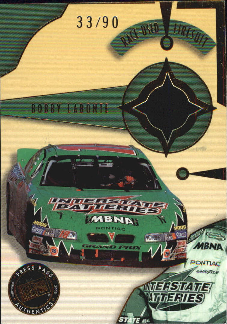 2002 Press Pass Premium Race Used Firesuit Cars #FC4 Bobby Labonte