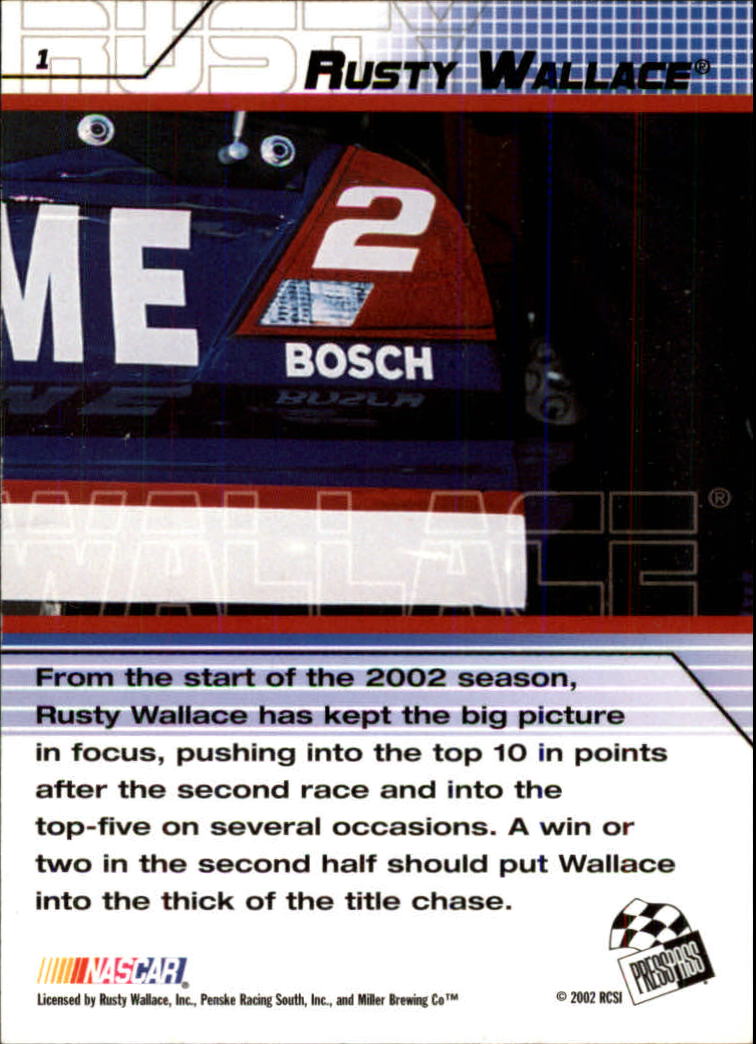 2002 Press Pass Stealth #1 Rusty Wallace back image