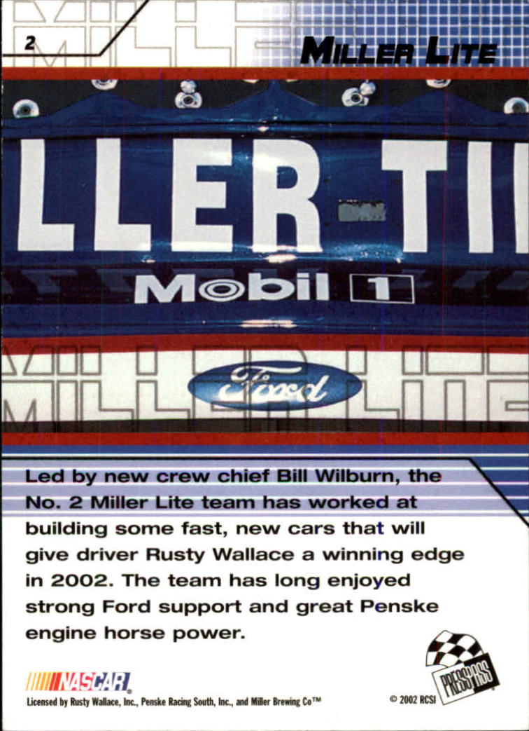 2002 Press Pass Stealth #2 Rusty Wallace's Car back image