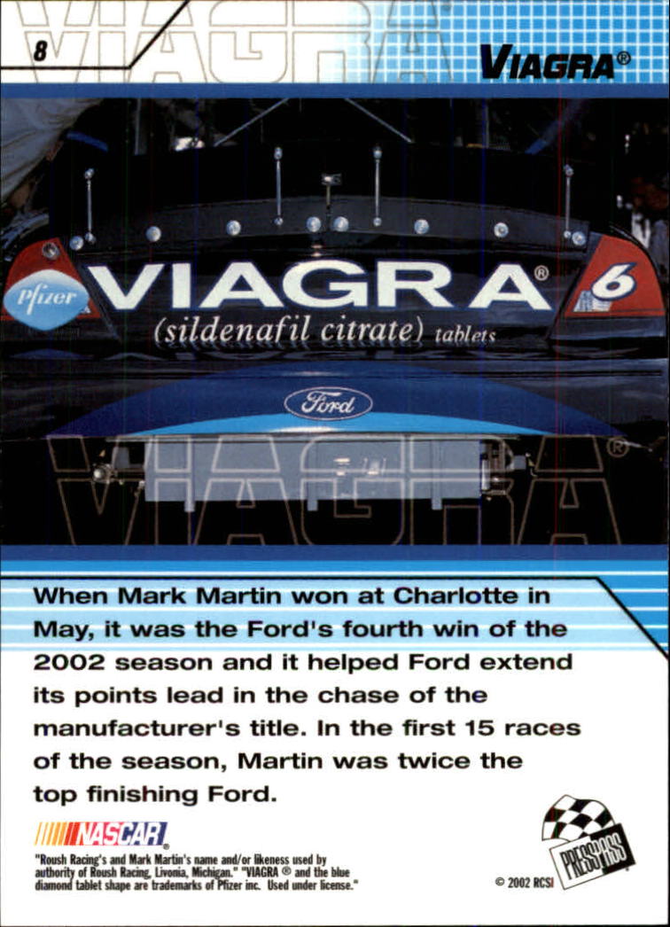 2002 Press Pass Stealth #8 Mark Martin's Car back image
