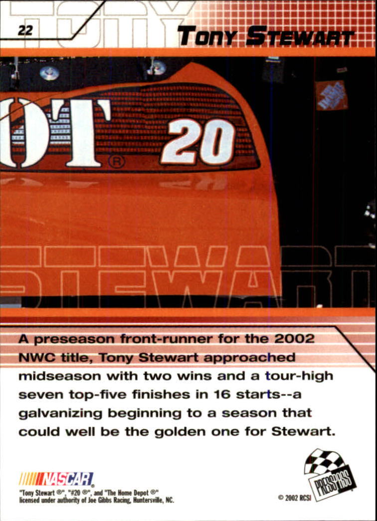 2002 Press Pass Stealth #22 Tony Stewart back image