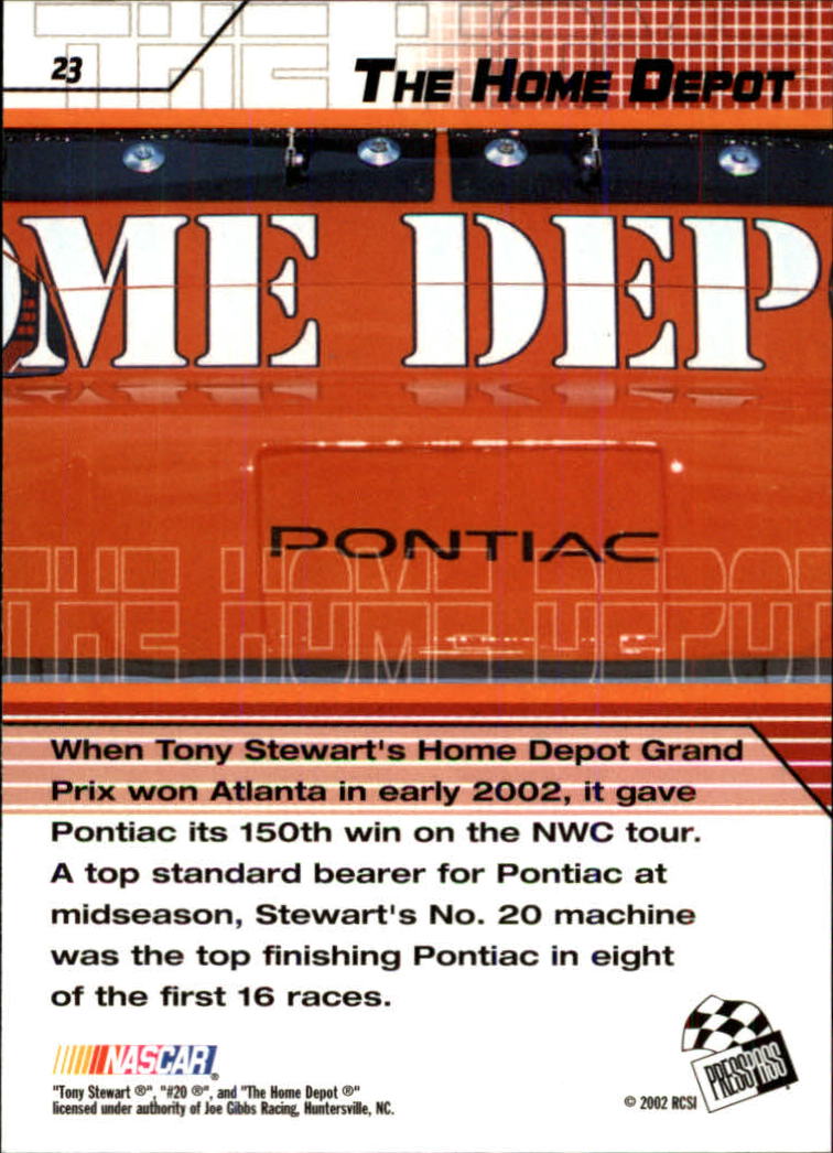 2002 Press Pass Stealth #23 Tony Stewart's Car back image